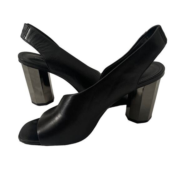 Donald J. Pliner Shoes - Donald Pliner Ella Mirrored Hexagon Heel Leather Slingback Black Womens Size 7.5